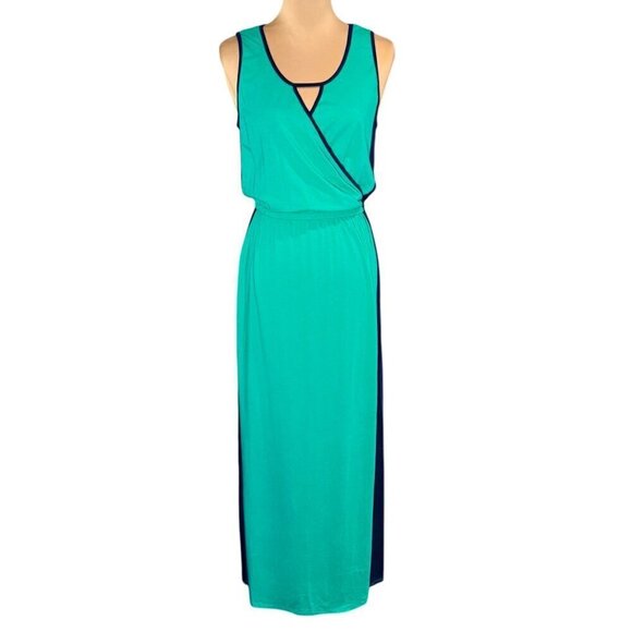 Lilla.P Maxi Dress Sz.L Green Blue Jersey Sleeveless Colorblock Summer Preppy - Picture 3 of 10